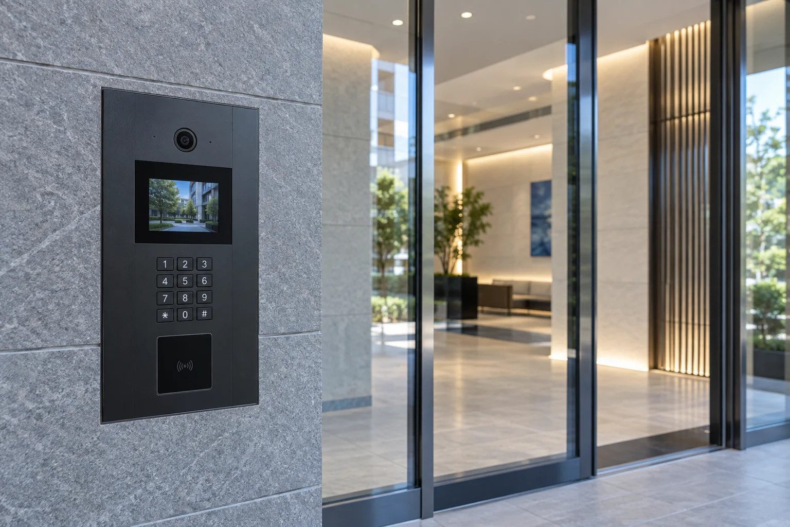 マンションエントランスの集合玄関機のイメージ