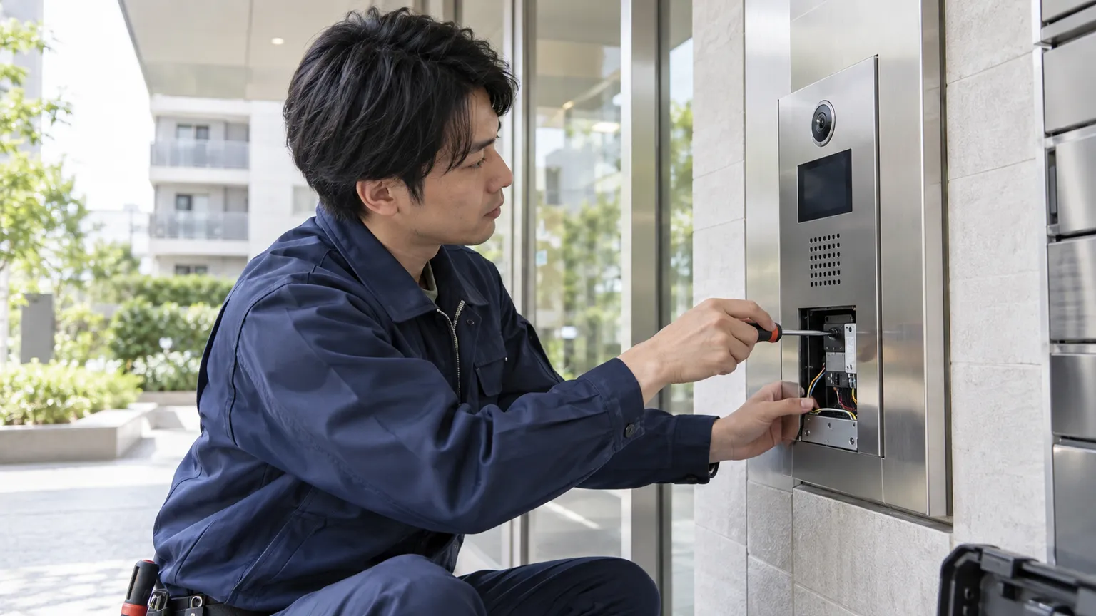 集合玄関機を施工する技術者のイメージ