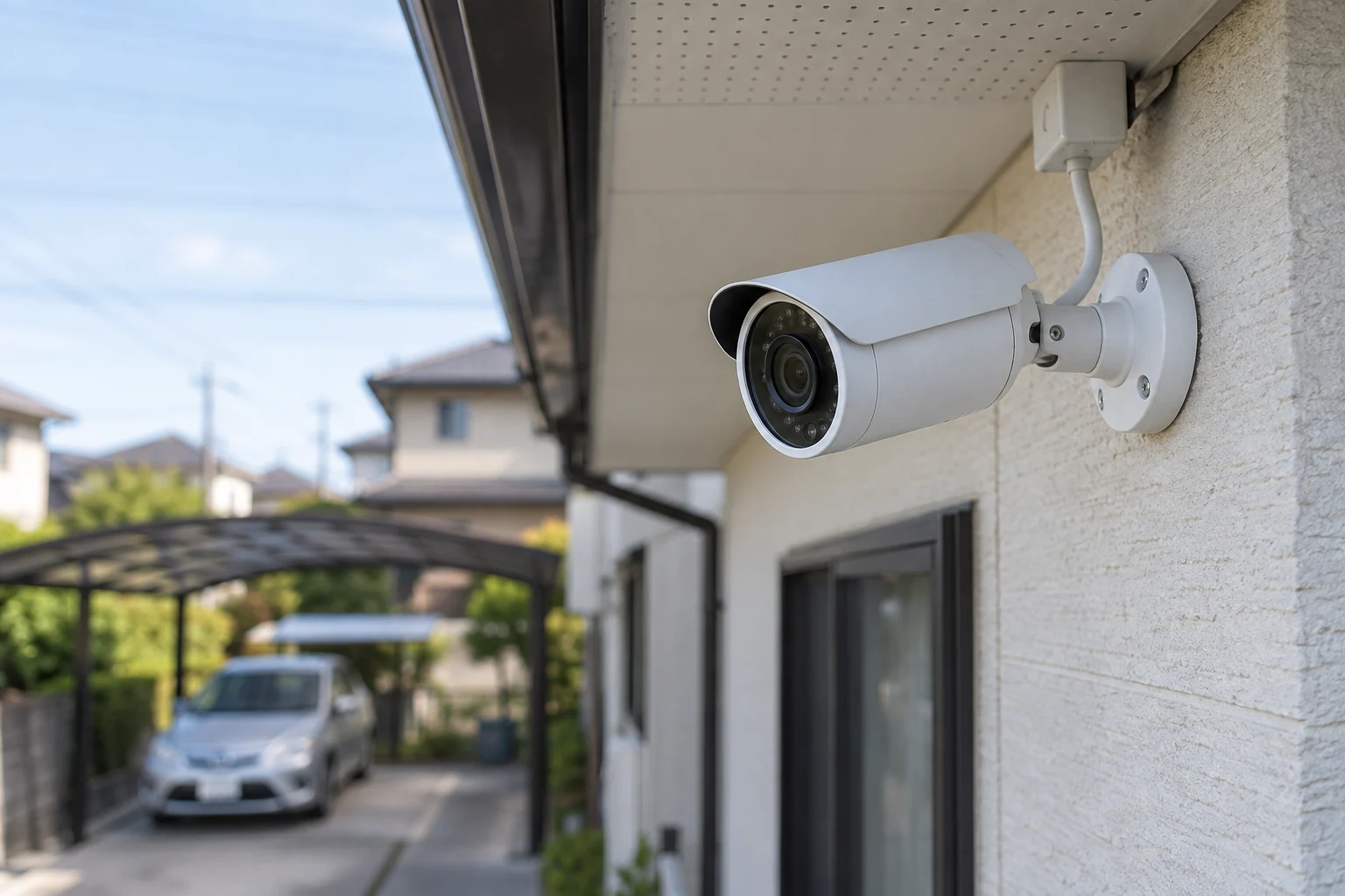 住宅の外壁に取り付けた防犯カメラの設置イメージ