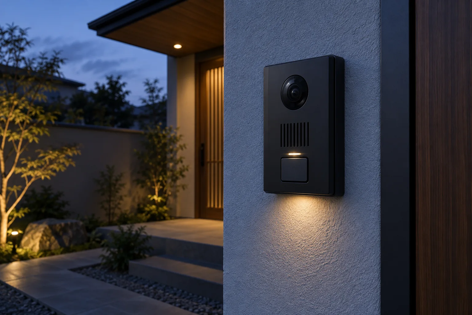 照明を備えた玄関子機の夜間イメージ