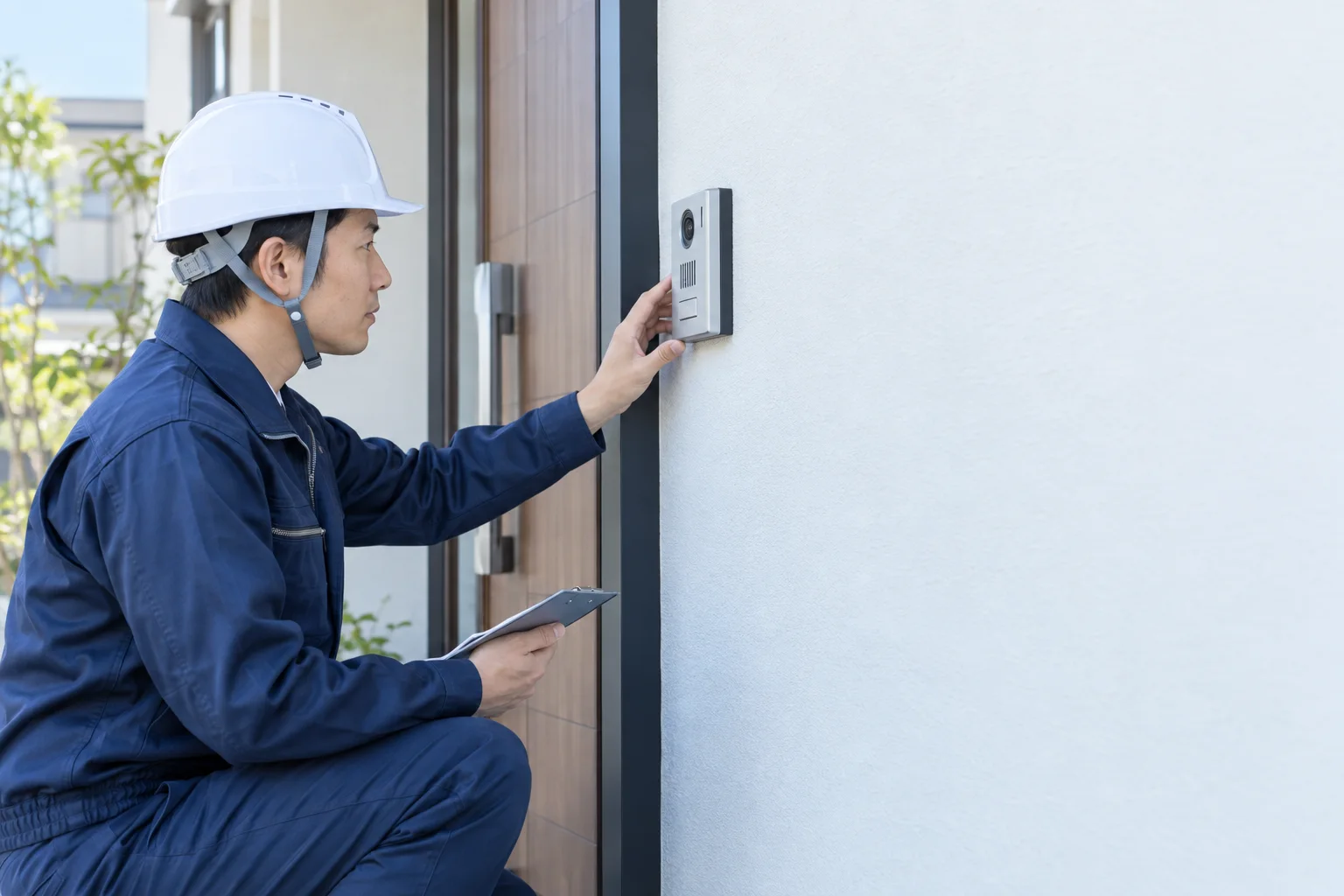 玄関インターホンを点検する技術者のイメージ